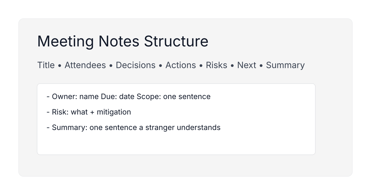 Meeting notes by voice: a Markdown template that works